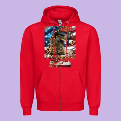Usa Flag And Leopard With Boots 12 Oz Regular Can Cooler Zipper Hoodie Designed By Artiststas