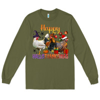 Army Green Happy Hallothanksmas Chick Long Sleeve Tee - BundleAndBundleShop