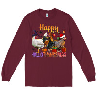 Burgundy Happy Hallothanksmas Chick Long Sleeve Tee - BundleAndBundleShop