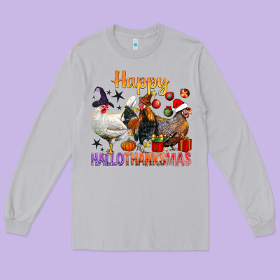 Happy Hallothanksmas Chick Long Sleeve Tee Designed By Bundleandbundleshop
