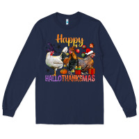 Navy Happy Hallothanksmas Chick Long Sleeve Tee - BundleAndBundleShop