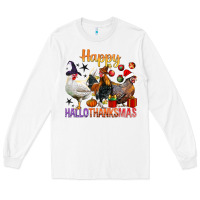 White Happy Hallothanksmas Chick Long Sleeve Tee - BundleAndBundleShop