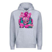Heather Grey Breast Cancer Gnomies Truck Premium Hoodie - BundleAndBundleShop