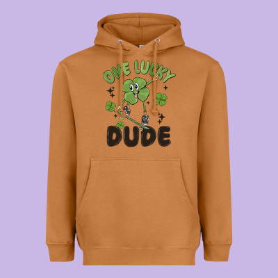 One Lucky Dude Heavyweight Hoodie Designed By Maliassmallbusiness