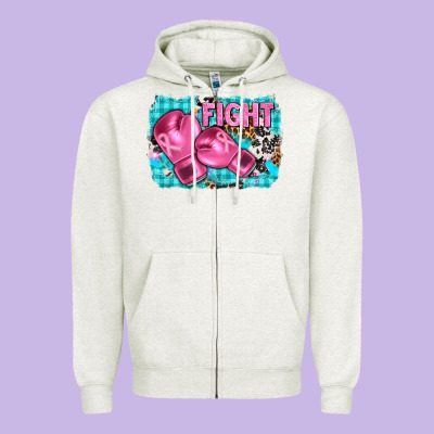 Fight With Boxing Gloves And Cancer Ribbon Zipper Hoodie Designed By Adodesignshop