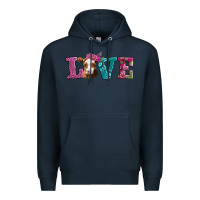 Navy love with guernsey cow Premium Hoodie - AdoDesignShop