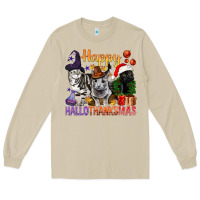 Mushroom Happy Hallothanksmas Cats Long Sleeve Tee - BundleAndBundleShop