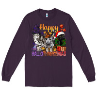 Plum Happy Hallothanksmas Cats Long Sleeve Tee - BundleAndBundleShop