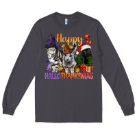 Smoke Happy Hallothanksmas Cats Long Sleeve Tee - BundleAndBundleShop