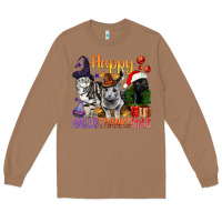 Toasted Coconut Happy Hallothanksmas Cats Long Sleeve Tee - BundleAndBundleShop