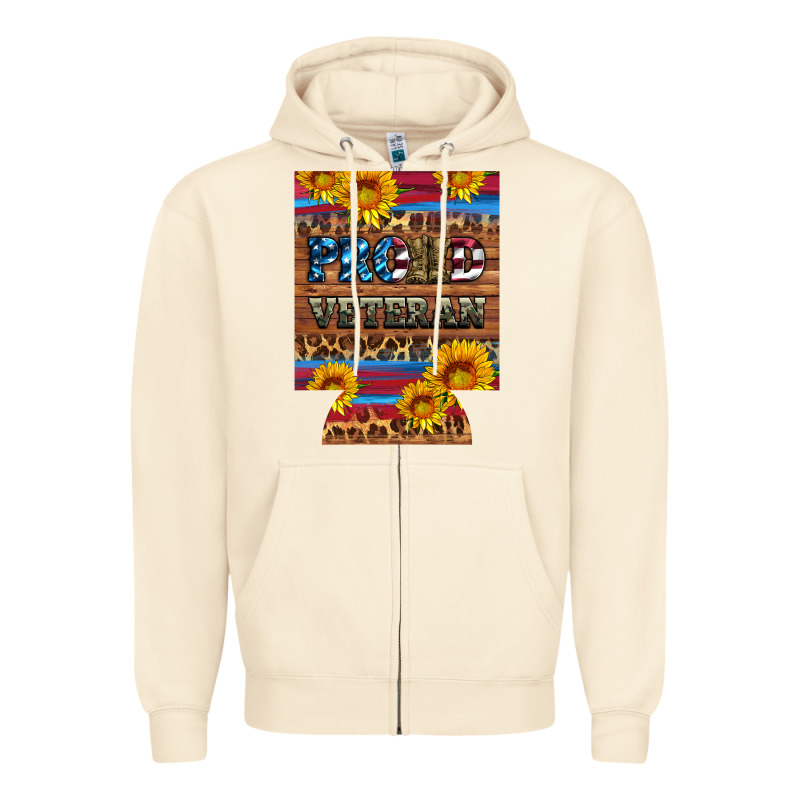 Proud Veteran  12 Oz Regular Can Cooler Zipper Hoodie by Artiststas | Teevron