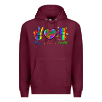 Burgundy Peace Love Equality Premium Hoodie - BundleAndBundleShop