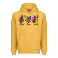 Mustard Peace Love Equality Premium Hoodie - BundleAndBundleShop