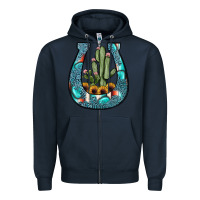 Navy cactus horseshoe Zipper Hoodie - JahusDesignShop