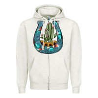 Oatmeal Heather cactus horseshoe Zipper Hoodie - JahusDesignShop