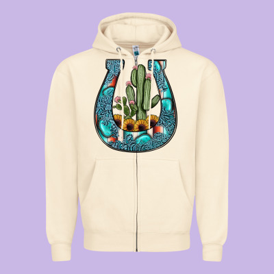 Cactus Horseshoe Zipper Hoodie Designed By Jahusdesignshop