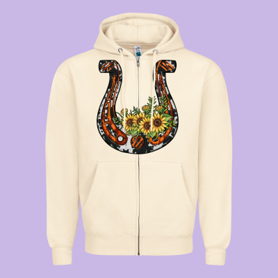 Horseshoe Sunflower Zipper Hoodie Designed By Jahusdesignshop
