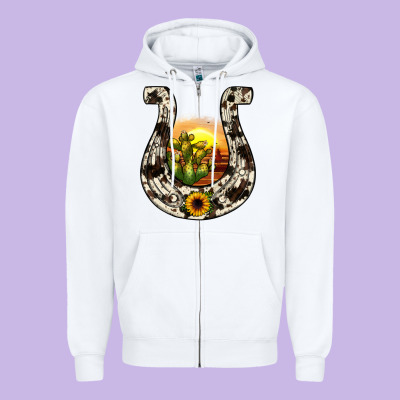 Horseshoe Sunset Zipper Hoodie Designed By Jahusdesignshop