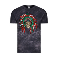Cloud Black mexican flag indian headdress with  skull Vintage Tee - RanaPortraitStore