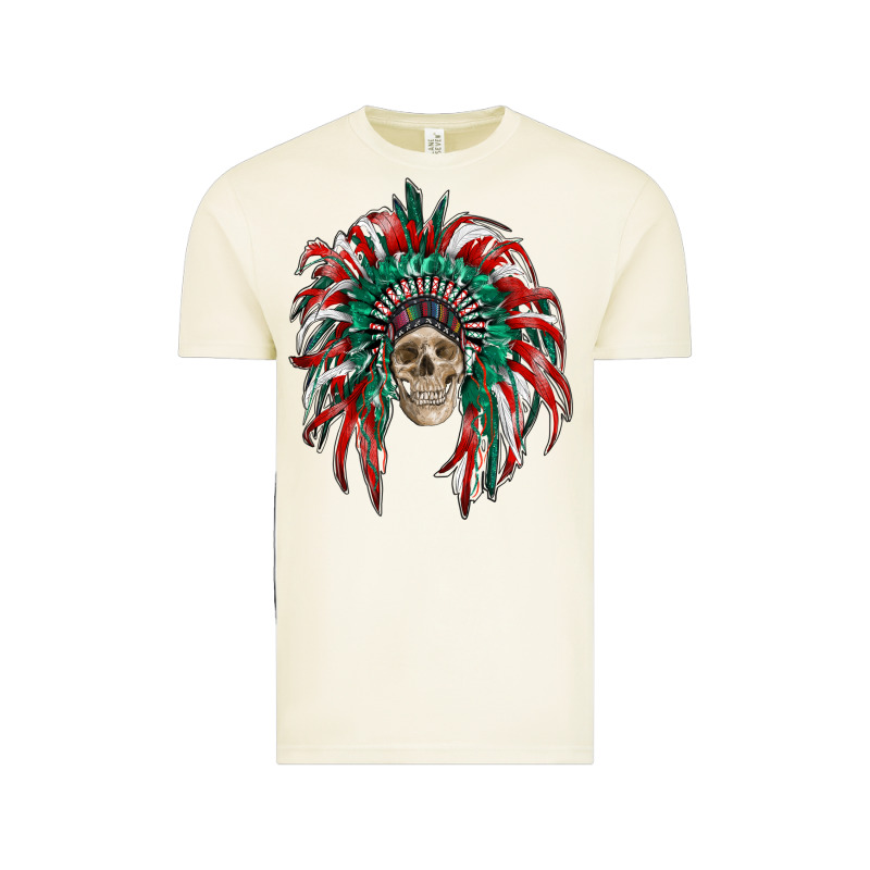 Mexican Flag Indian Headdress With  Skull Vintage Tee by RanaPortraitStore | Teevron