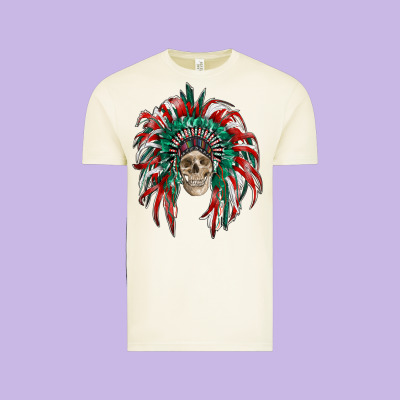 Mexican Flag Indian Headdress With  Skull Vintage Tee Designed By Ranaportraitstore