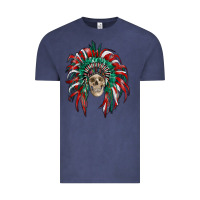 Vintage Denim mexican flag indian headdress with  skull Vintage Tee - RanaPortraitStore
