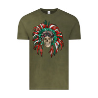 Vintage Olive mexican flag indian headdress with  skull Vintage Tee - RanaPortraitStore