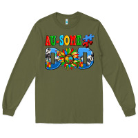 Army Green ausome autism dad Long Sleeve Tee - AdoDesignShop