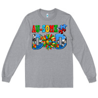 Heather Grey ausome autism dad Long Sleeve Tee - AdoDesignShop