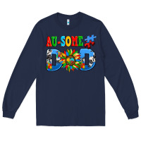 Navy ausome autism dad Long Sleeve Tee - AdoDesignShop