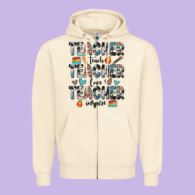 Teacher Teach Love Inspire Zipper Hoodie Designed By Jahusdesignshop