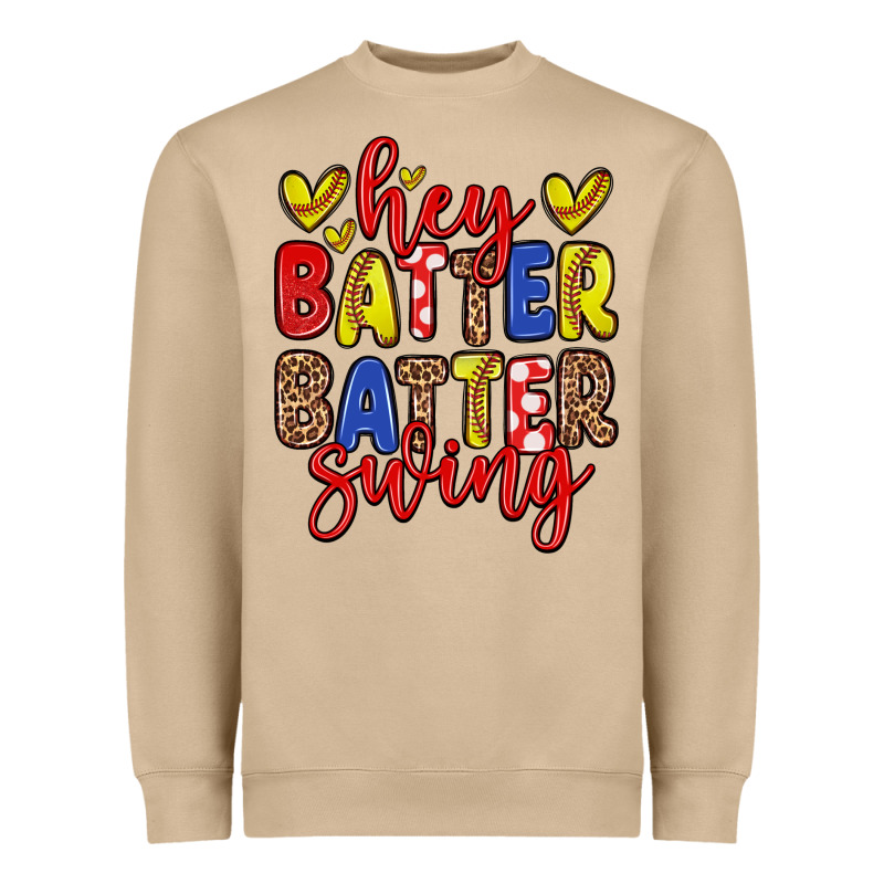Hey Batter Batter Swing Softball Heavyweight Sweatshirt by Zillion Design Studio | Teevron
