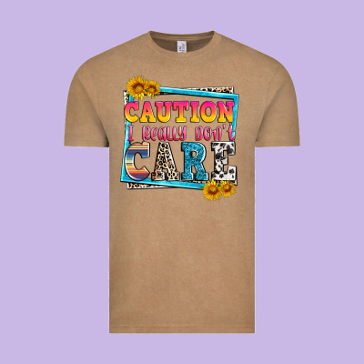 Caution I Really Don't Care Vintage Tee Designed By Zillion Design Studio