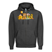Charcoal Heather childhood cancer ribbon and coffee cups Zipper Hoodie - AdoDesignShop