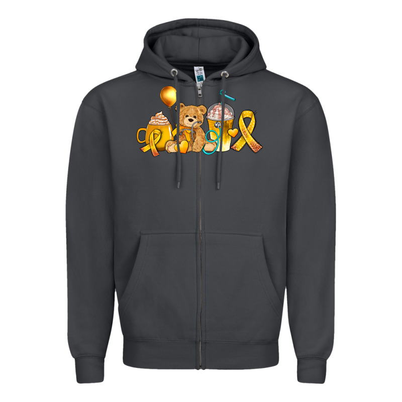 Childhood Cancer Ribbon And Coffee Cups Zipper Hoodie by AdoDesignShop | Teevron