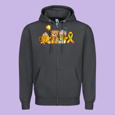Childhood Cancer Ribbon And Coffee Cups Zipper Hoodie Designed By Adodesignshop