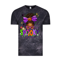 Cloud Black Halloween Afro Messy Bun Spooky Mama Vintage Tee - texasbilliewilder