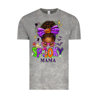 Cloud Rock Halloween Afro Messy Bun Spooky Mama Vintage Tee - texasbilliewilder