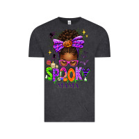 Vintage Black Halloween Afro Messy Bun Spooky Mama Vintage Tee - texasbilliewilder