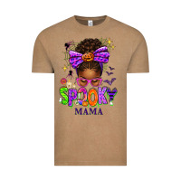 Vintage Coffee Halloween Afro Messy Bun Spooky Mama Vintage Tee - texasbilliewilder
