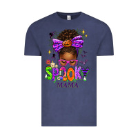 Vintage Denim Halloween Afro Messy Bun Spooky Mama Vintage Tee - texasbilliewilder