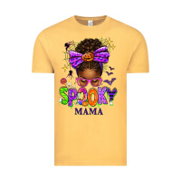 Halloween Afro Messy Bun Spooky Mama Vintage Tee | Teevron