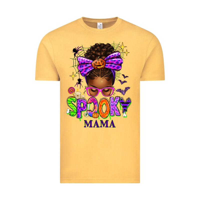 Halloween Afro Messy Bun Spooky Mama Vintage Tee by texasbilliewilder | Teevron