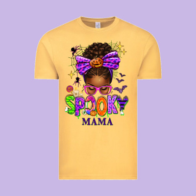 Halloween Afro Messy Bun Spooky Mama Vintage Tee Designed By Texasbilliewilder