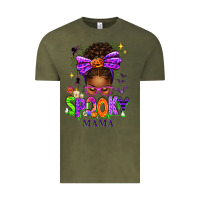 Vintage Olive Halloween Afro Messy Bun Spooky Mama Vintage Tee - texasbilliewilder