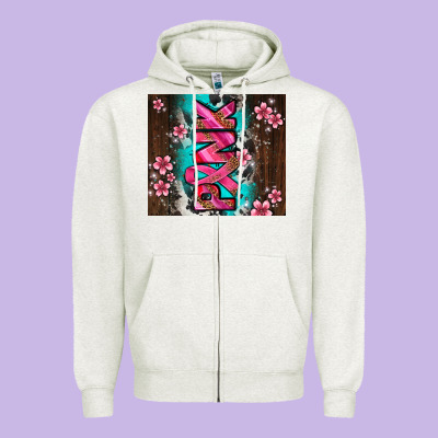 Western Pattern Pink With Floral Cancer Ribbon Zipper Hoodie Designed By Adodesignshop