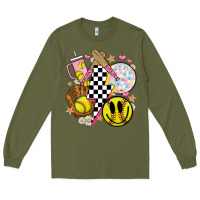 Army Green retro softball Long Sleeve Tee - JahusDesignShop