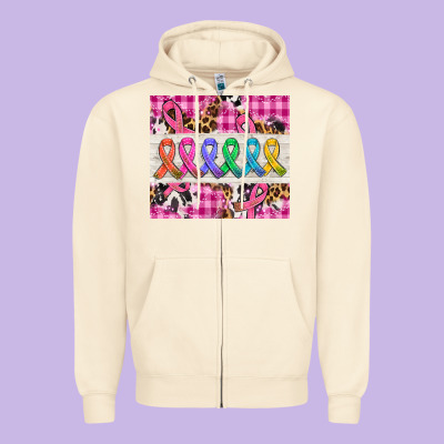 Western Colorfull Cancer Ribbon Zipper Hoodie Designed By Adodesignshop