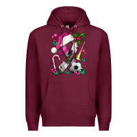 Burgundy Pink Christmas Breast Cancer Ribbon Soccer Premium Hoodie - BundleAndBundleShop
