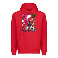 Red Pink Christmas Breast Cancer Ribbon Soccer Premium Hoodie - BundleAndBundleShop